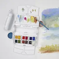 Winso&Newton Cotman Watercolor Paint Set Field Portable Travel Set 12 Color Half Pan Painting Brush Watercolor Palette Bottle 3