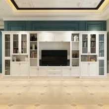  European TV cabinet integrated wall cabinet background wall bedroom living room wall TV cabinet solid wood custom bookcase 