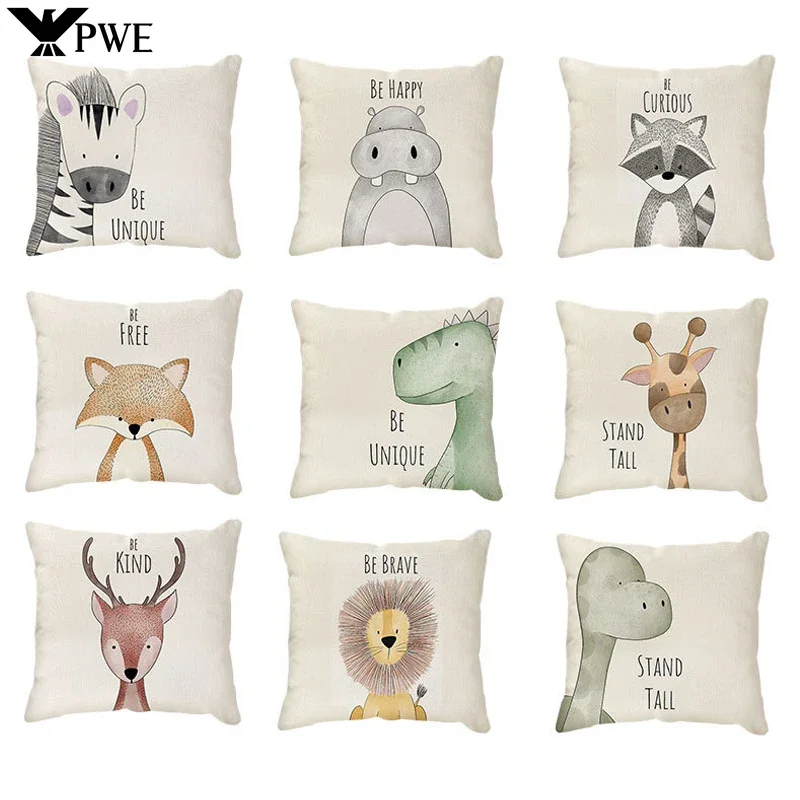 

Cartoon Animal Linen Pillowcase Home Decor Throw Pillow Covers Cushion Case for Couch