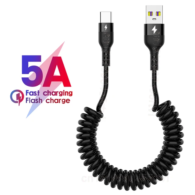 5A USB Type C Data Cable Micro USB Spring Pull Fast Charging Cable For Samsung Huawei Xiaomi USB C Cable Data Cord Car USB Cable