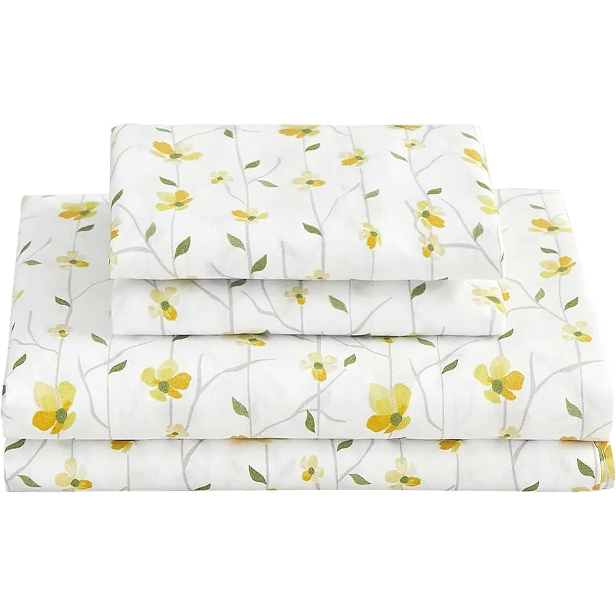Yellow Floral Queen Size Bed Sheets Set