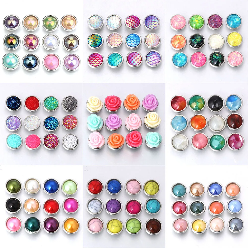 Mixed Resin Snap Round Mini Snaps Buttons Snaps Jewelry Fit 12mm Snap Bracelets Earring ZL222 10pcs/lot Metal snap buttons