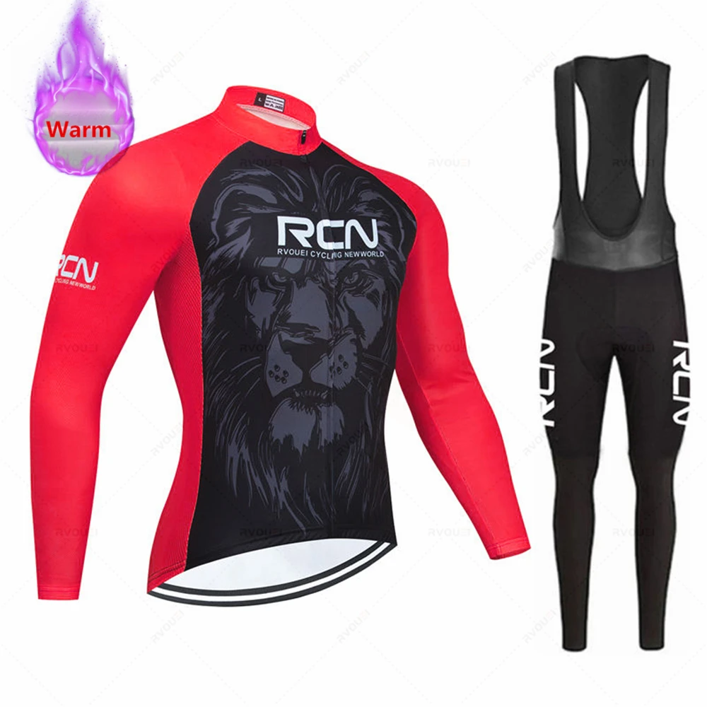 RVOUEI Winter Cycling Clothing Men, Long Sleeve Thermal Fleece Bicycle Jersey Set, MTB Warm Bike Jersey Set, Ropa Ciclismo Hombre - Image 4