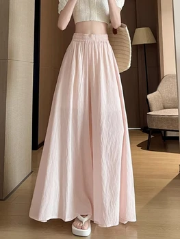 Ice Silk Cotton Linen Wide Leg Pants Women Summer Loose Drapey Sambon Casual Floor Length Linen Skirt Pants Thin