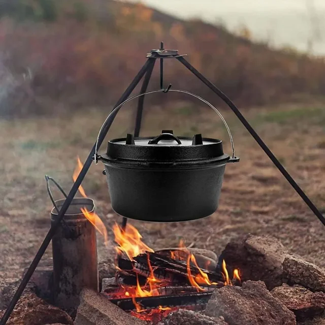 25cm Camp Dutch Oven Pre Seasoned Cast Iron Lid Also a Skillet Casserole Pot  with Lid Lifter for Camping Cooking BBQ Baking 4QT - AliExpress