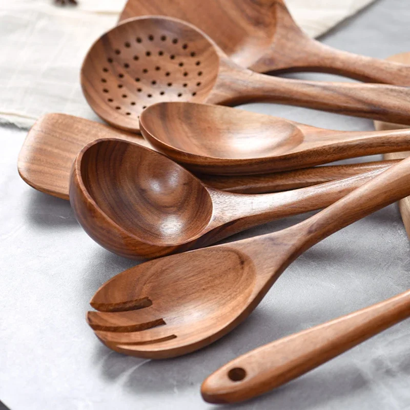 Kitchenware Set 6Pcs Cooking Shovel Spoon Mixing Wooden Spoon Teak Wooden Shovel Storage Tableware kitchen utensils,multifunctional tool set