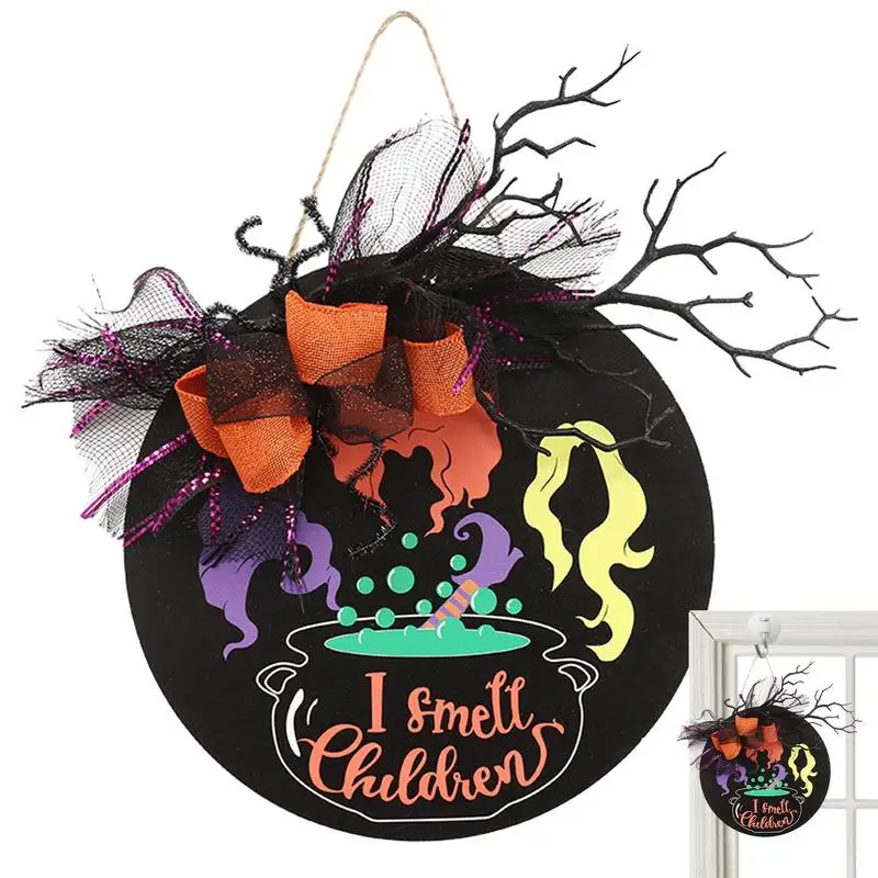 

Halloween Wood Sign Wood Front Door Halloween Bowknot Pendant Home Decoration Portable Holiday Pendant Porch Entryway Hanger