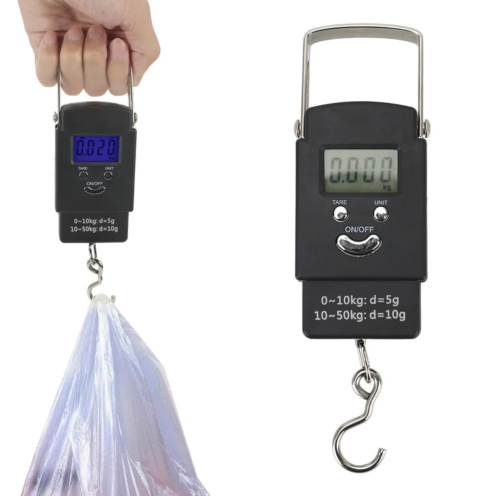 22kg/50lb Hanging Hook Scale with Measuring Tape Fishing Travel Weighing  Scales