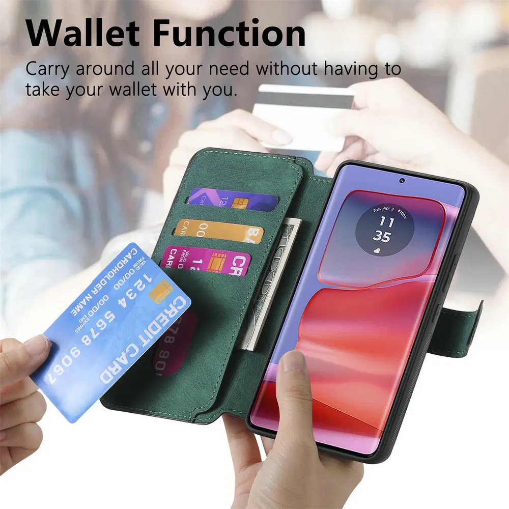 Leather Flip Wallet Case for Motorola Edge - 2-in-1 Detachable Design