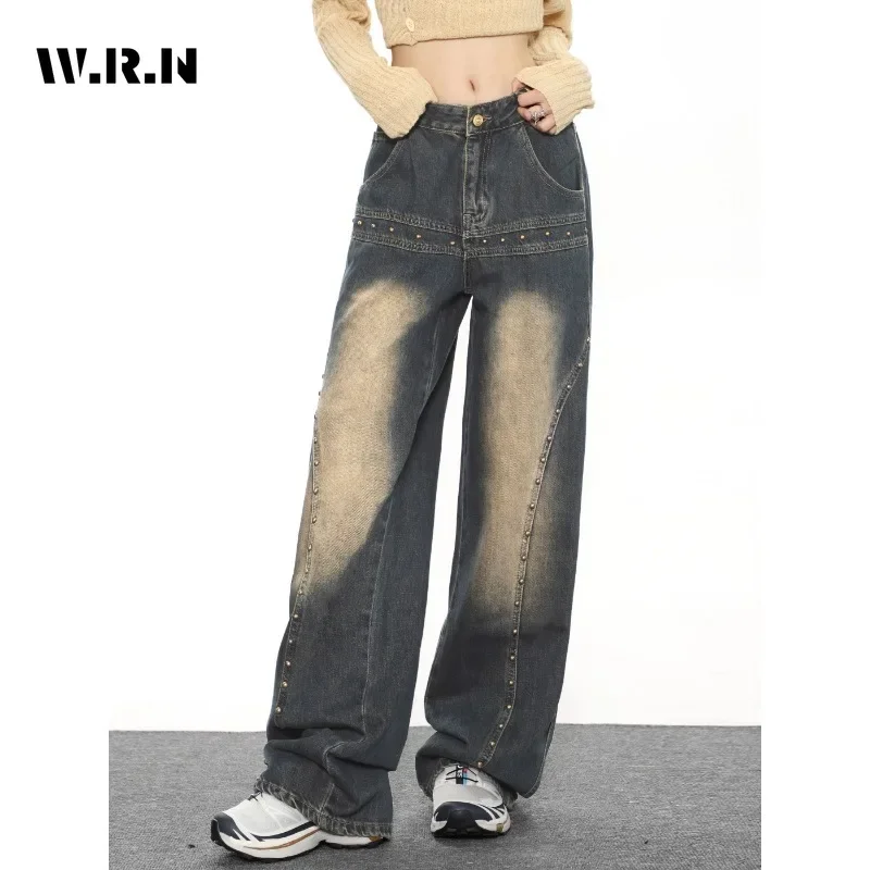 

Женские свободные брюки в повседневном стиле, винтажные синие свободные брюки с завышенной талией, зимние женские Мешковатые джинсовые брюки Y2K с широкими штанинами