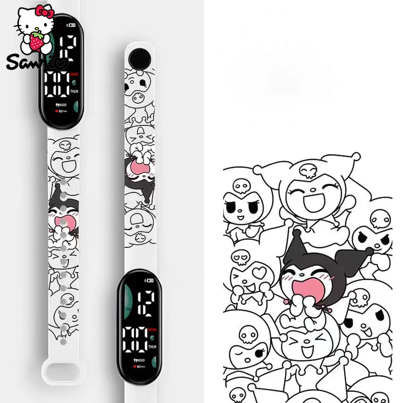 Pochacco Watch Sanrio Accessories Kuromi Watch Cinnamoroll Led Electronic Clock Hello Kitty Anime Figure Student Children Gift