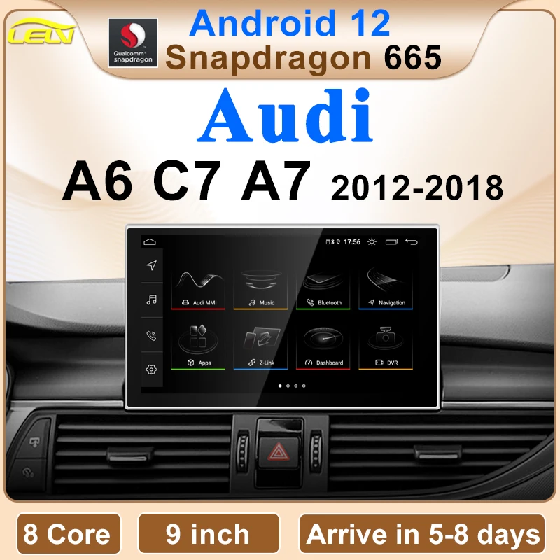

Автомобильный видеоплеер Qualcomm 8G 128G Android 12 9 дюймов Carplay для AUDI 2012-2018 года A6 A7 C7 автомобильный видеоплеер GPS навигация умный экран