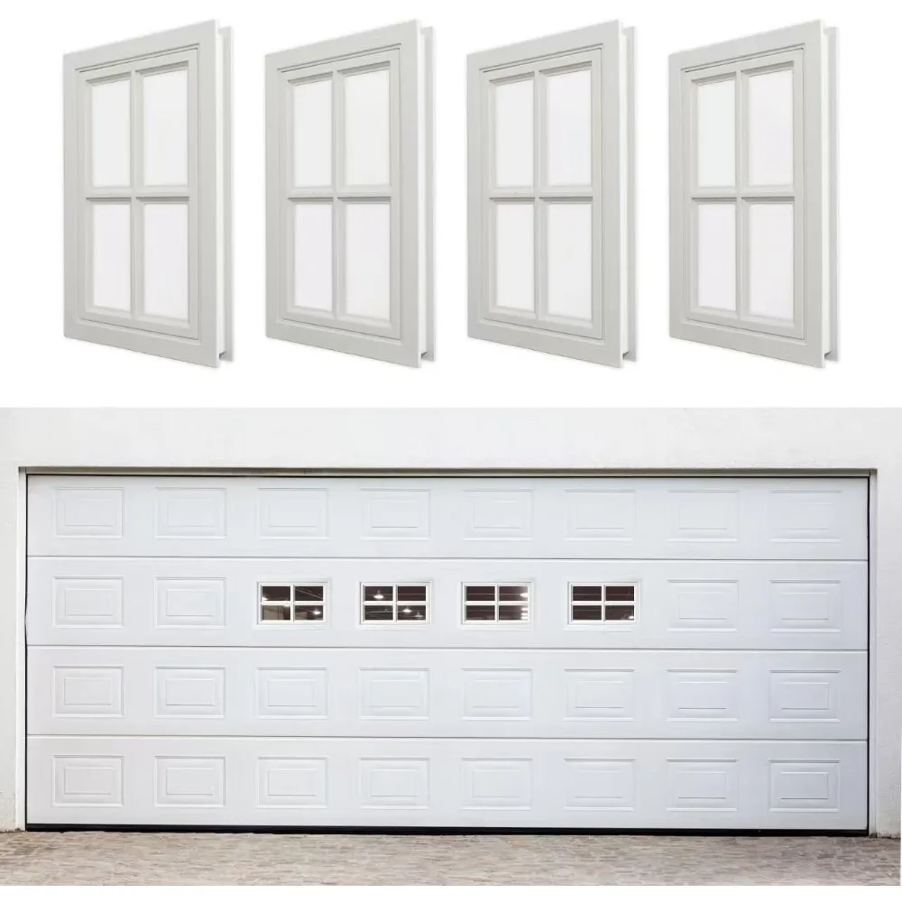 garage door windows kit, 4 pack replacement vinyl window inserts with uv resistant resin glass for garage doors (cross design)