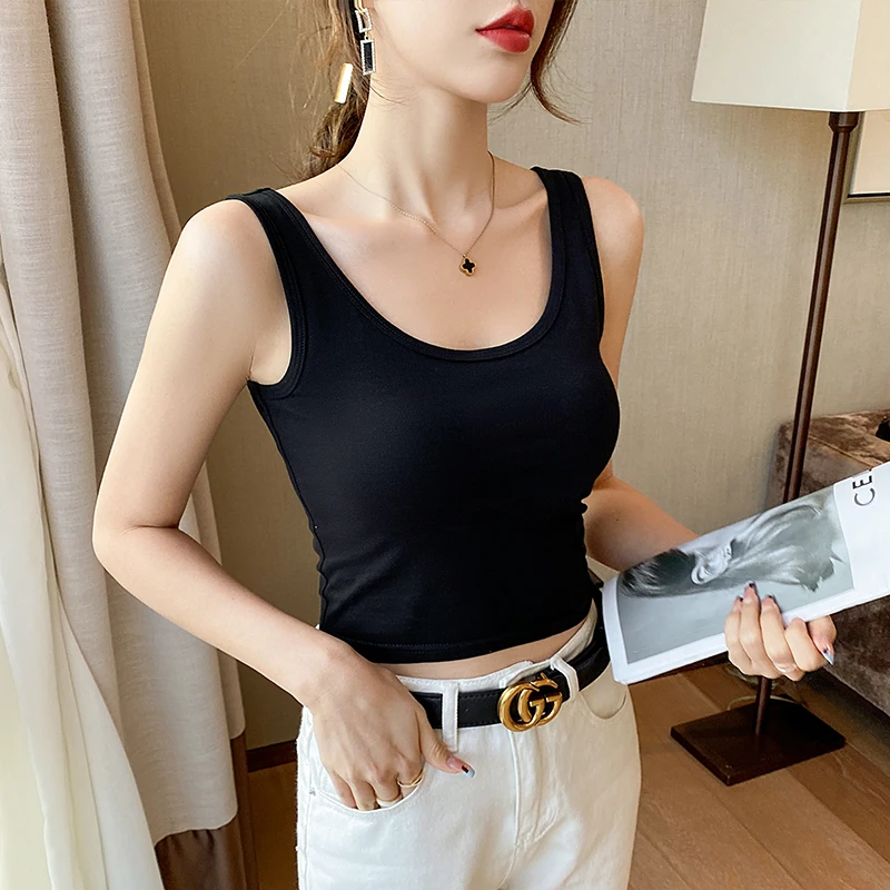 Cotton Camisole Undershirt Women Sleeveless Tops Simple Outer Wear Inner Beauty Back Short Style Bottom Sleeveless Blouse