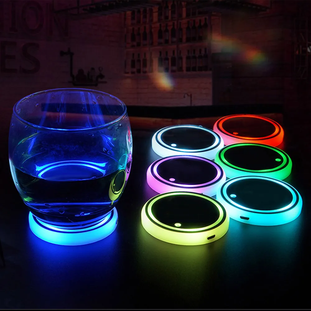 

1X Auto Led Car Cup Holder Bottom Pad LED Hub Lamp Cover Trim Atmosphere Welcome Light Anti-slip Mat Interior Colorful Coaster