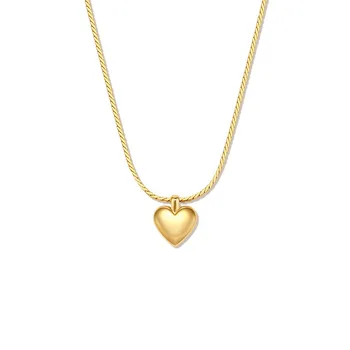 925 Sterling Silver Gold Plated Silver Heart Plain Chain Choker Necklace Women Fine Jewelry