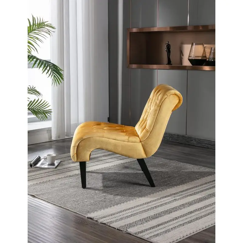 Modern Velvet Armless Accent Chair, Upholstered Fabric Button Design, Comfortable Wooden Leg Chair for Living Room, Bedroom, 6