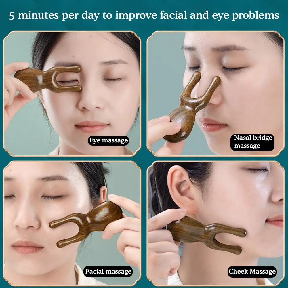 Wooden Sandalwood Smooth Acupuncture Nose Lifting Tool Nose Shaping Roller Trigger Point Therapy Slimming Facial Massage Comb