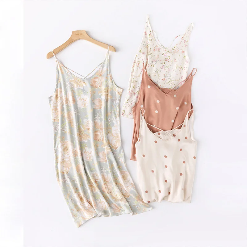 

Нижнее белье, ночные рубашки, сексуальная Женская атласная ночная рубашка с принтом, комбинация, тонкое длинное платье, пижама, нижнее белье, Милая Ночная рубашка для девушек