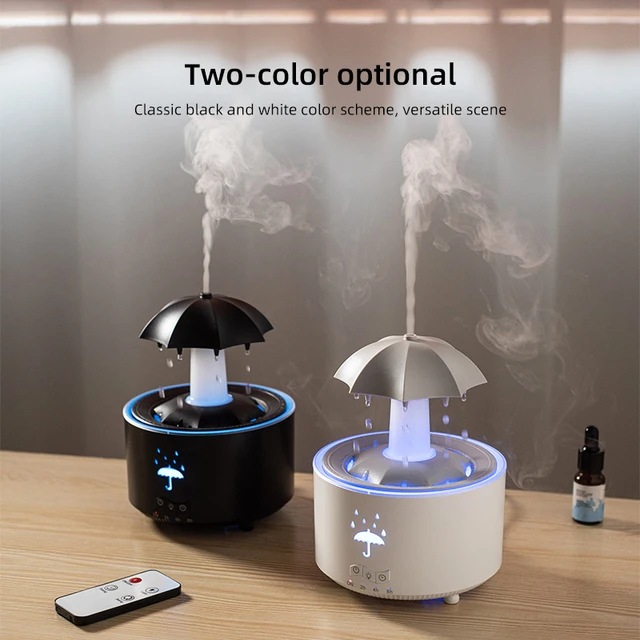 Cloud Rain Humidifier Raindrop Aroma Essential Oil DiffuserRemote Control Night Light Desktop Fountain Water Drop Sound for Home 5
