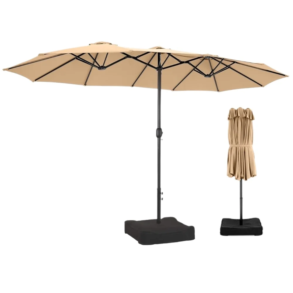 15ft x 9ft Patio Double-Sided Umbrella with Base & Crank, Extra Large Rectangular Outdoor Umbrella for Patio & Garden