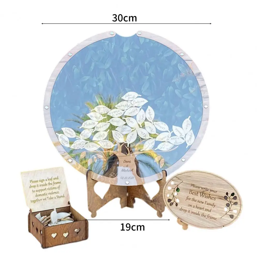 Modern Guest Message Box Long Lasting Message Drop Box Transparent Decorative Wooden Tree And Leaves Signature Guest Book