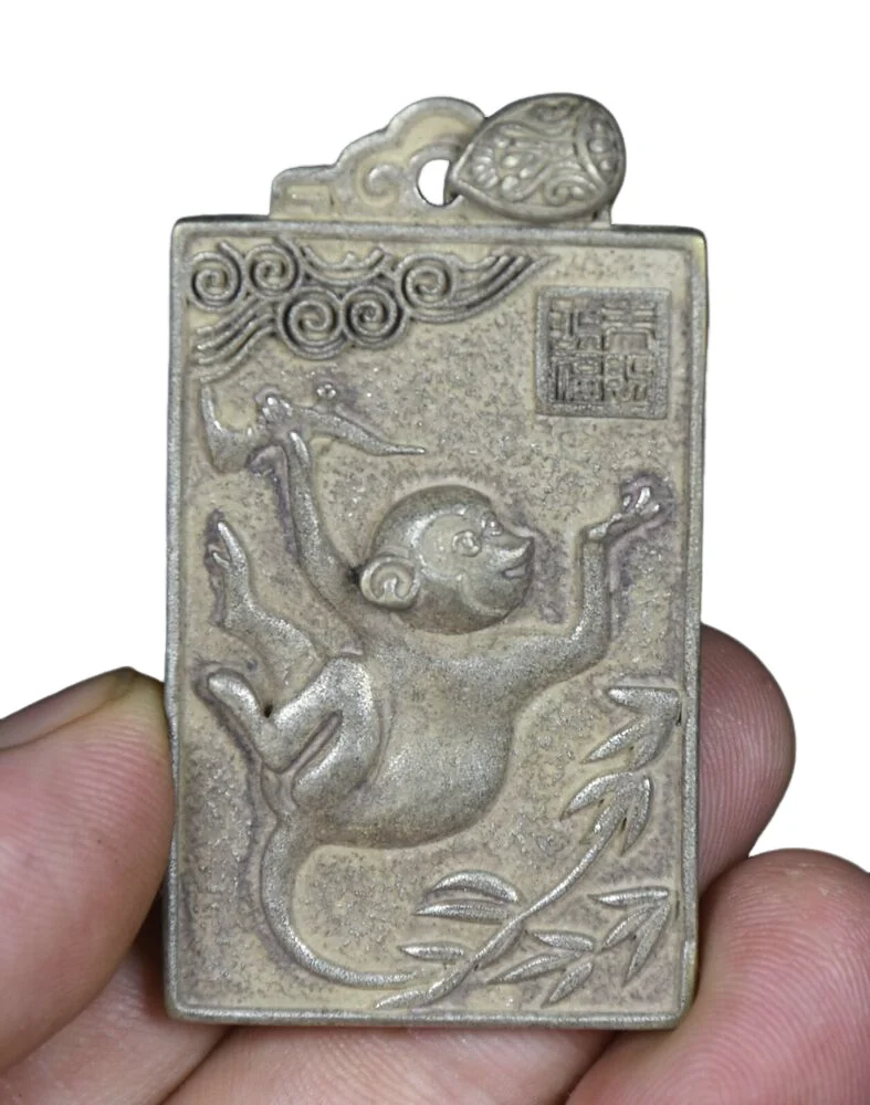 

5.6CM Old China Miao Silver Feng Shui 12 Zodiac signs Monkey Necklace Pendant