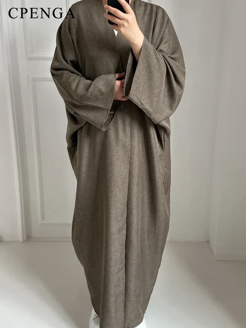 109058-058b05.jpg Eid Ramadan ouvert Abaya pour femmes plaine dubaï casual coton lin modeste Abayas Kimono turquie manteau musulman vêtements islamiques Robe