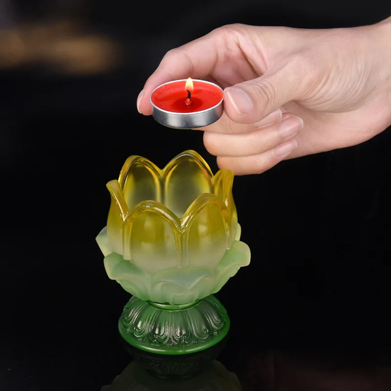 Glass Candle Holder Lotus Decoration Windproof Buddha