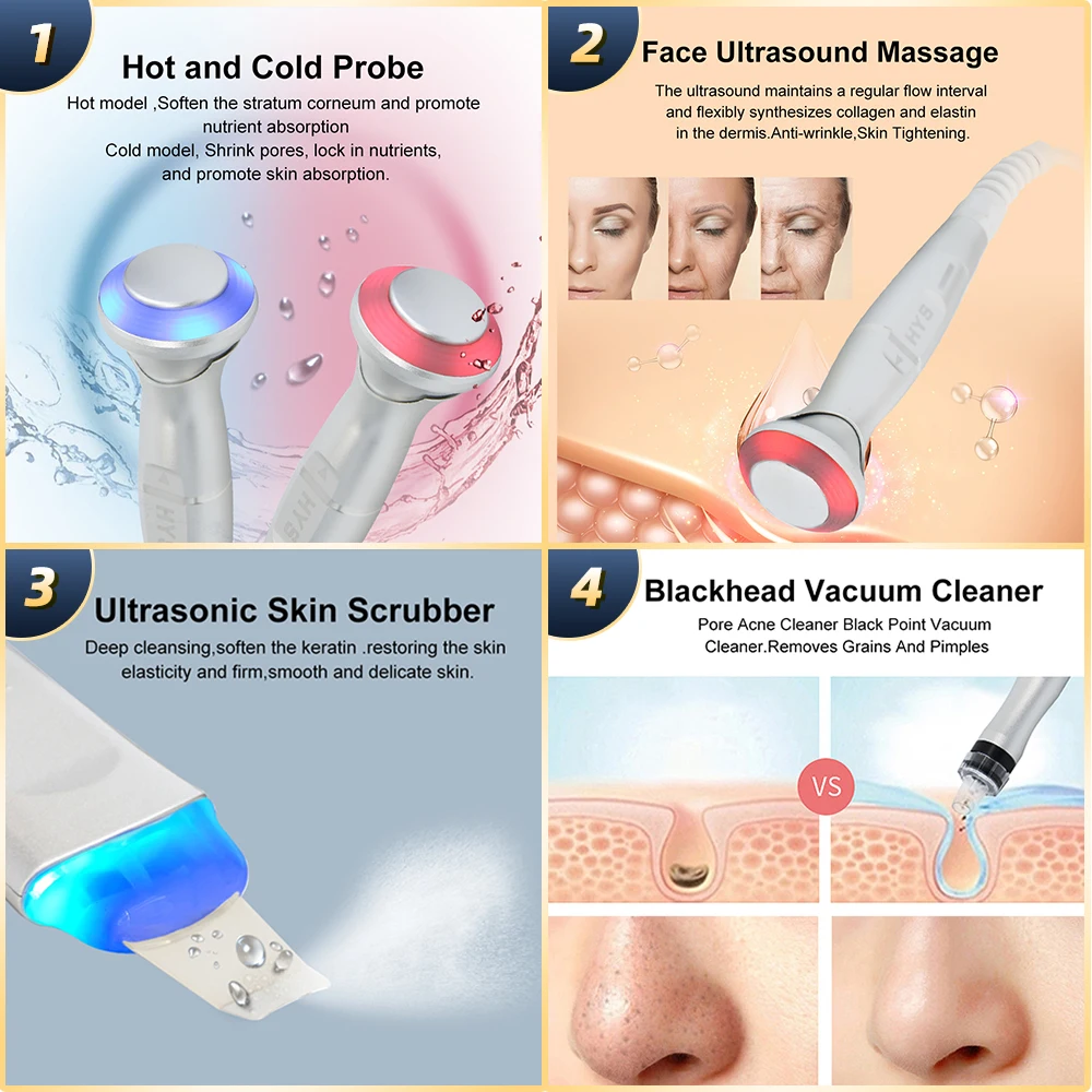 10 in 1 Hydrogen Oxygen Small Bubble Machine Facial Steamer Lumi Spa H2O2 Hydro Dermabrasion Beauty Face Massage Devices