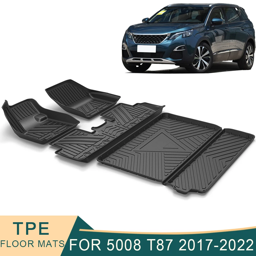 For Peugeot 5008 MK2 2017 2022 Car Floor Mats All Weather TPE Foot Mats