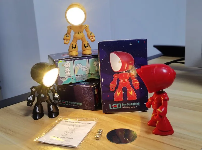 Mini Night Light LED Cartoon Cute Hero Police Desk Lamp Desktop Ornament Bedside Bedroom Table Lights Children Boy Holiday Gifts