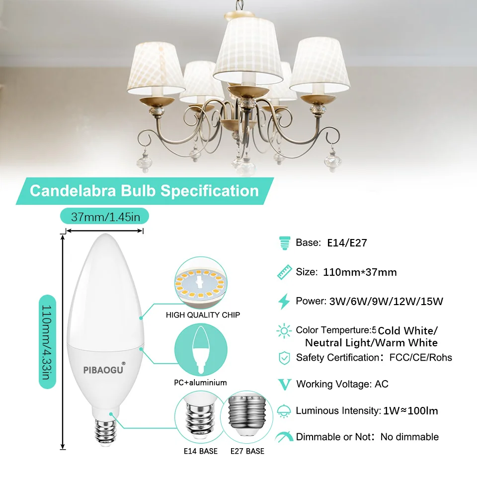 LED Candle Bulbs (10 Pcs, E14/E27, AC85–265V) 2