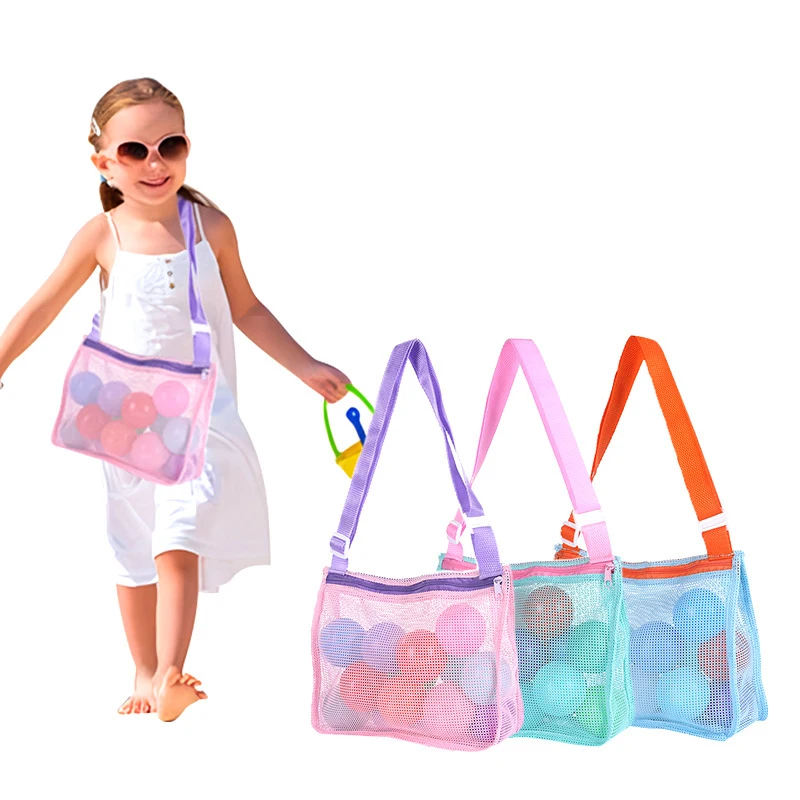 Portable Beach Bag Mesh Swimming Bag for Children Beach Toy Baskets Storage Kids Outdoor Toy Seashell Bags