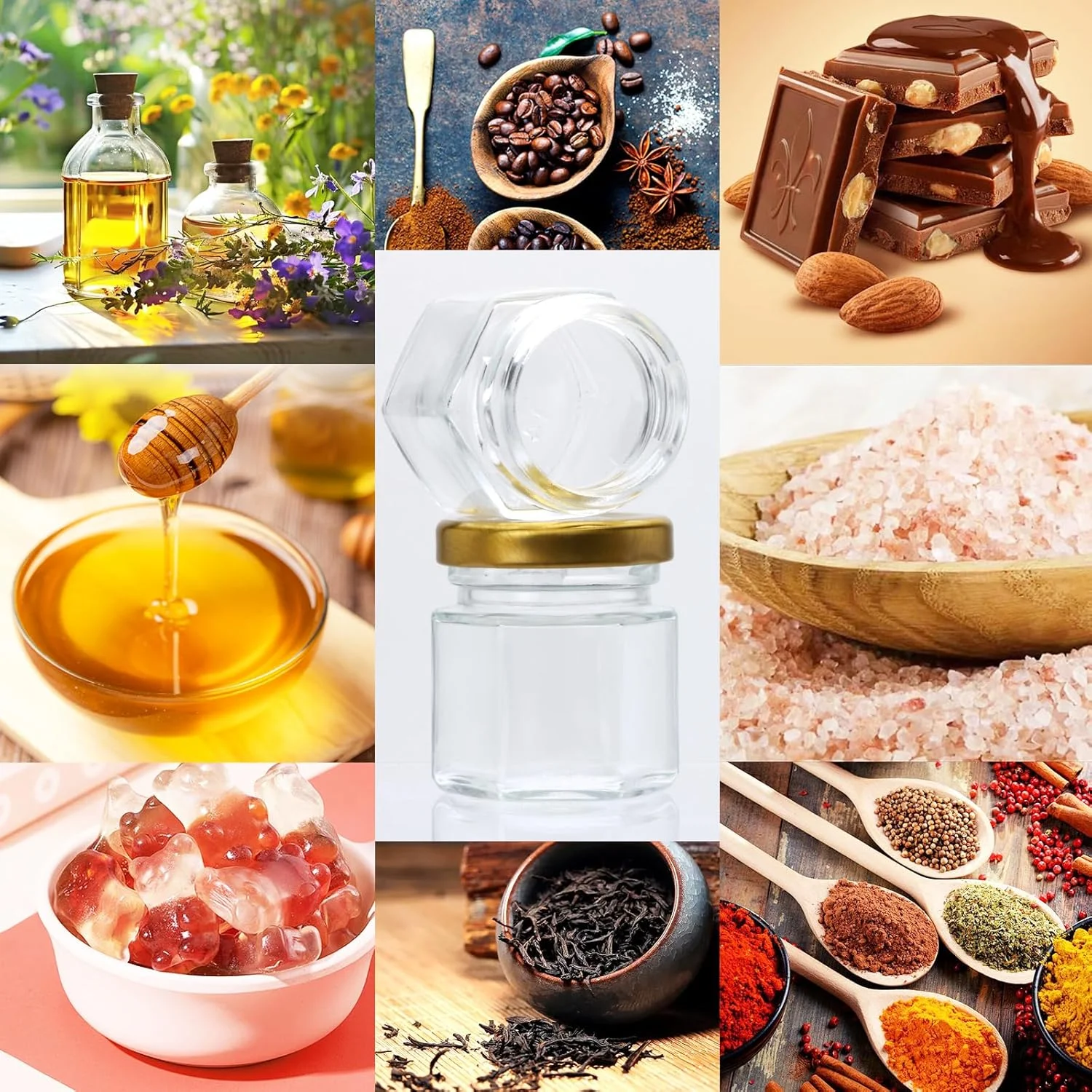 12 20 30 50 60Pcs Mini Honey Jars with Dipper Hexagonal Glass Honey Jars Glass Sugar Jars with Lids Kitchen Sealed Jars 1.5 2 3oz Various Capacity Options Bee Pendant Twine Card Tag Perfect for Baby Shower Gifts Wedding Gifts Party Favors