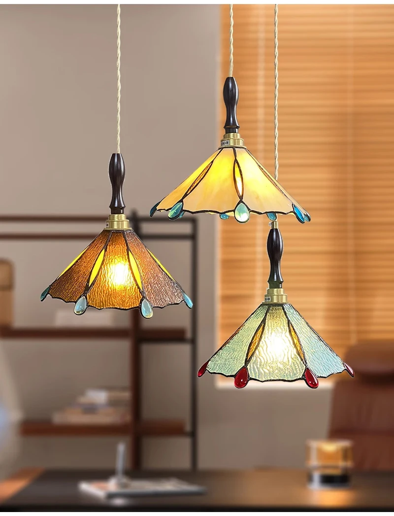 Vintage Pendant Lights Flower Glass Hanging Lamps Home Decoration Lighting Living Room Bedroom Bedside Light Fixture Indoor Shop