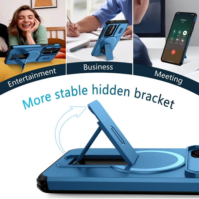 Enhanced Kickstand Case with Lens Cover & Magnetic Car Holder