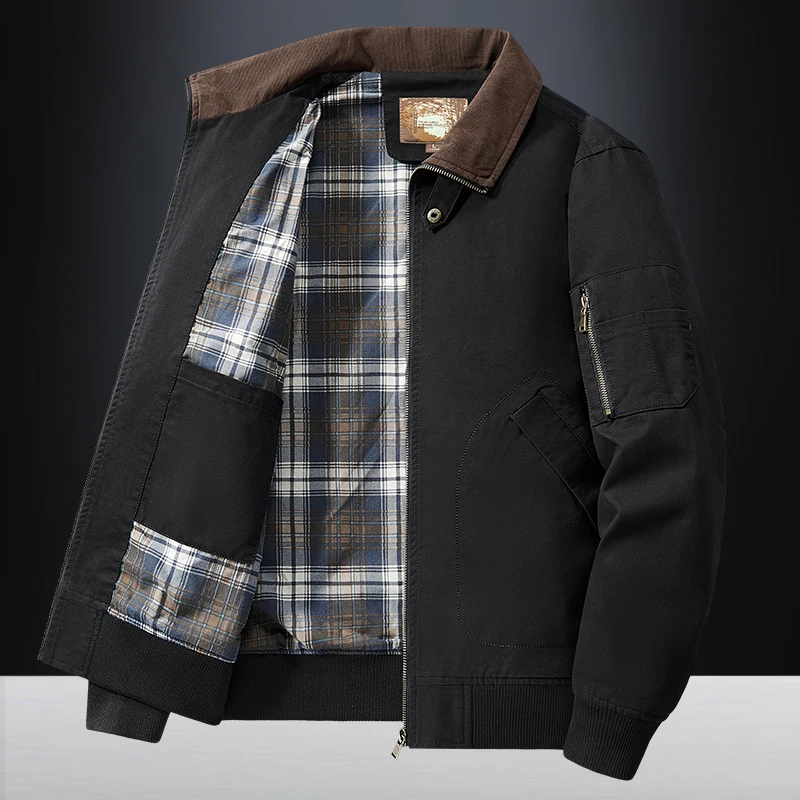 TRAF Men's Wash Jacket Jacket Multi-Pocket Cotton Middle-Aged And Elderly Stand Collar Overalls Jacket Men's Business Jacket 3