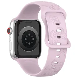 Vibrant Pattern Silicone Strap for Apple Watch - Adjustable Bracelet Band (Butterfly Lavender)