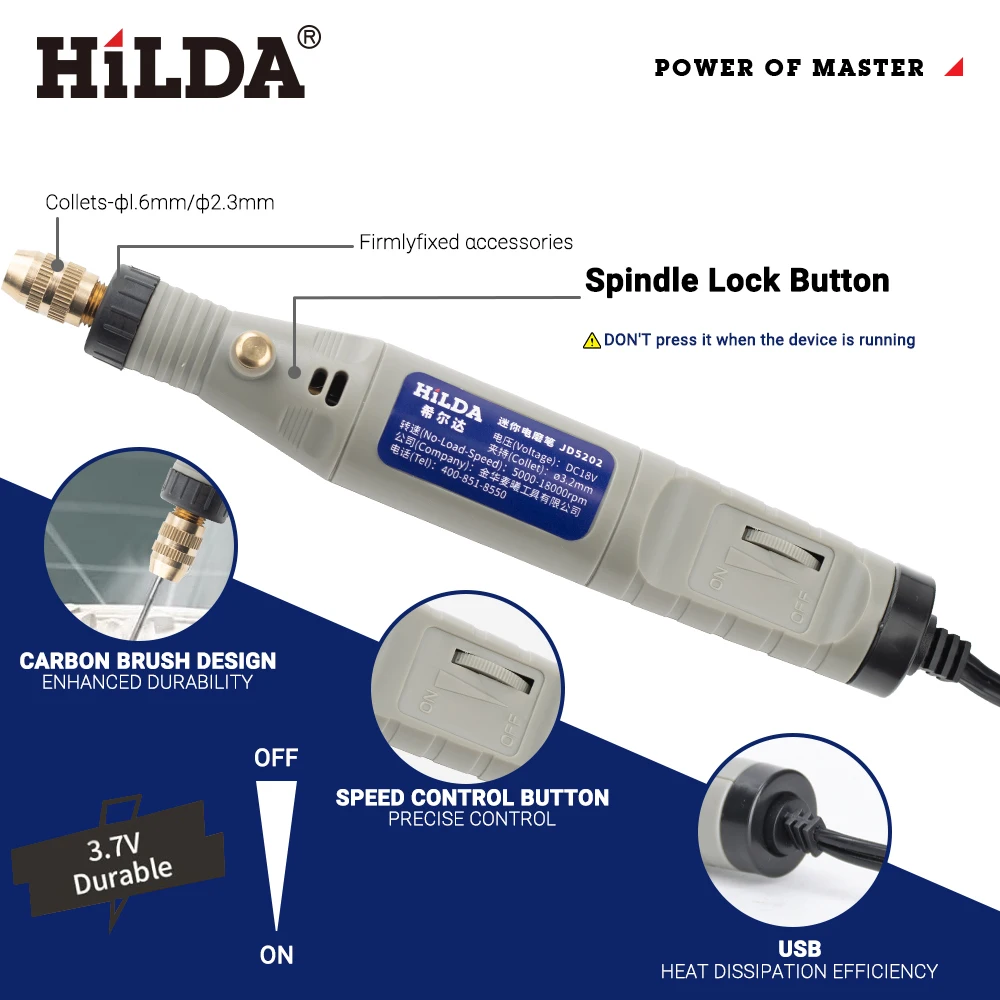 HILDA 18V Engraving Pen Mini Drill Rotary Tool With Grinding Accessories Set Multifunction Mini Engraving Pen Pet Nail Polish 4