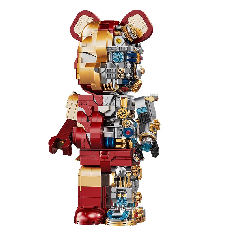 

32CM High End Gold Robot Bear Building Blocks Bricks Toy Movable Dolls Collectible Models Toys Birthday Boys Gift