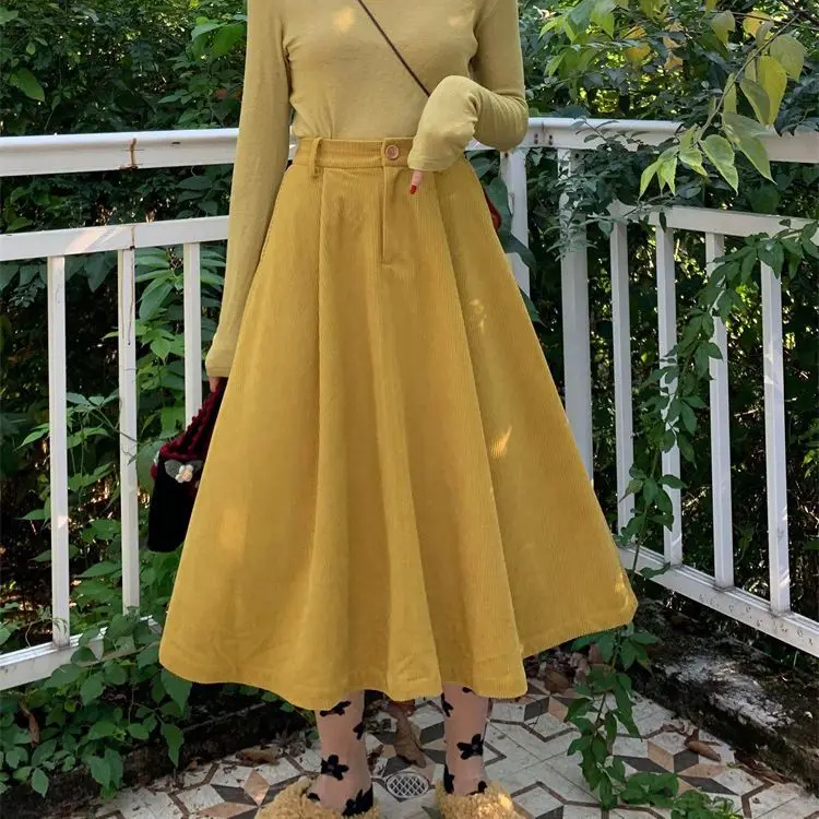 

Вельветовые женские юбки в стиле ретро, а-силуэта, Повседневные базовые однотонные модные яркие женские юбки, универсальные осенние T489