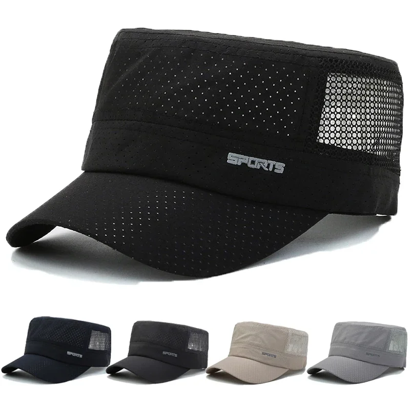 Half Mesh Military Hats Men Women Quick-Drying Hollow Out Flat-Top Cap Summer Sunscreen UV Sun Hats Outdoor Sport Fishing Visors