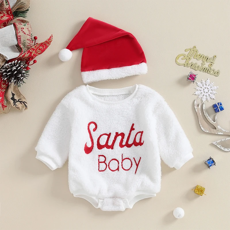 

2023-09-22 Lioraitiin 3-24M Newborn Baby Girl Boy Christmas Santa Costume Clothes Fleece Long Sleeve Xmas Warm Romper Outfits