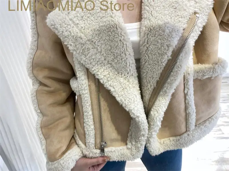 New Women's Heavy fleece Jacket, Cashmere spliced Coat, Warm Short zipper casual dress,