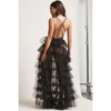 Women Long High Low Ruffles Tulle Skirt Solid Color Mesh Tied-Up Irregular Floor-Length Party Train Overskirt Cover Ups 6