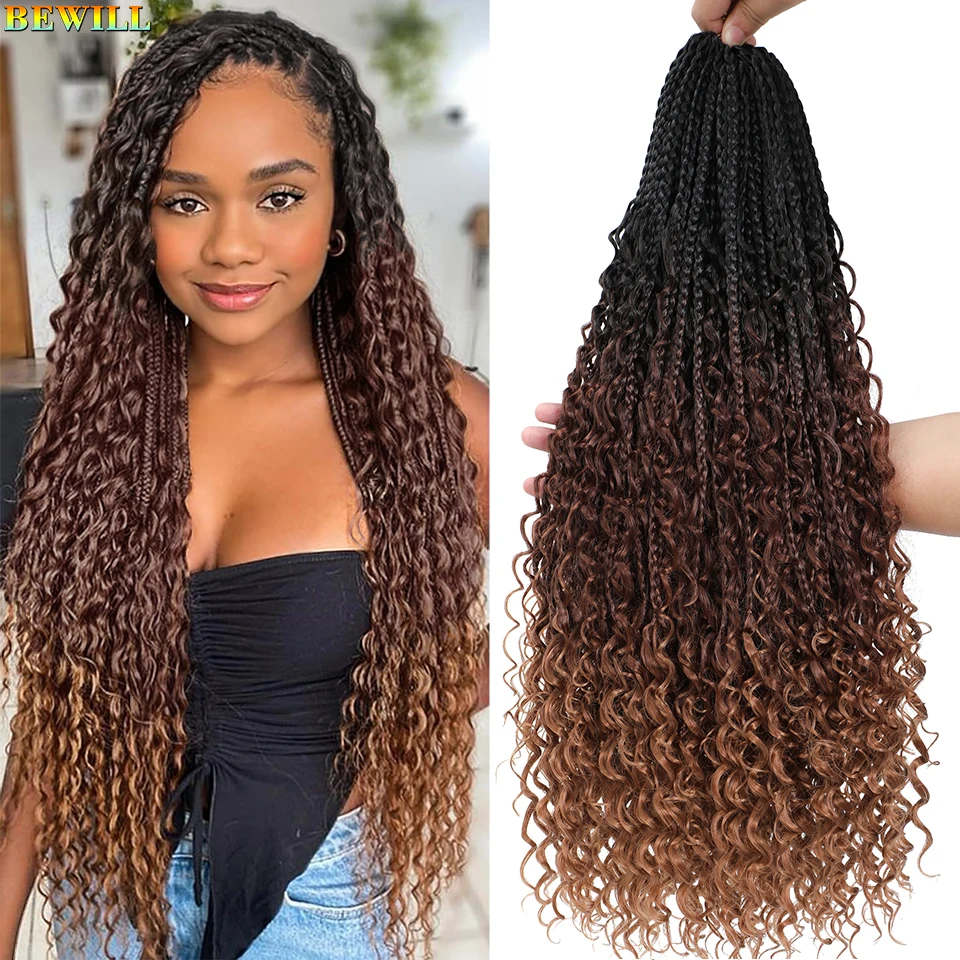 Goddess Box Braids Crochet Hair 14 18 24 Inch Bohemian Hippie Box Braids With Curly Ends Synthetic Braiding Hair for Black Women 5