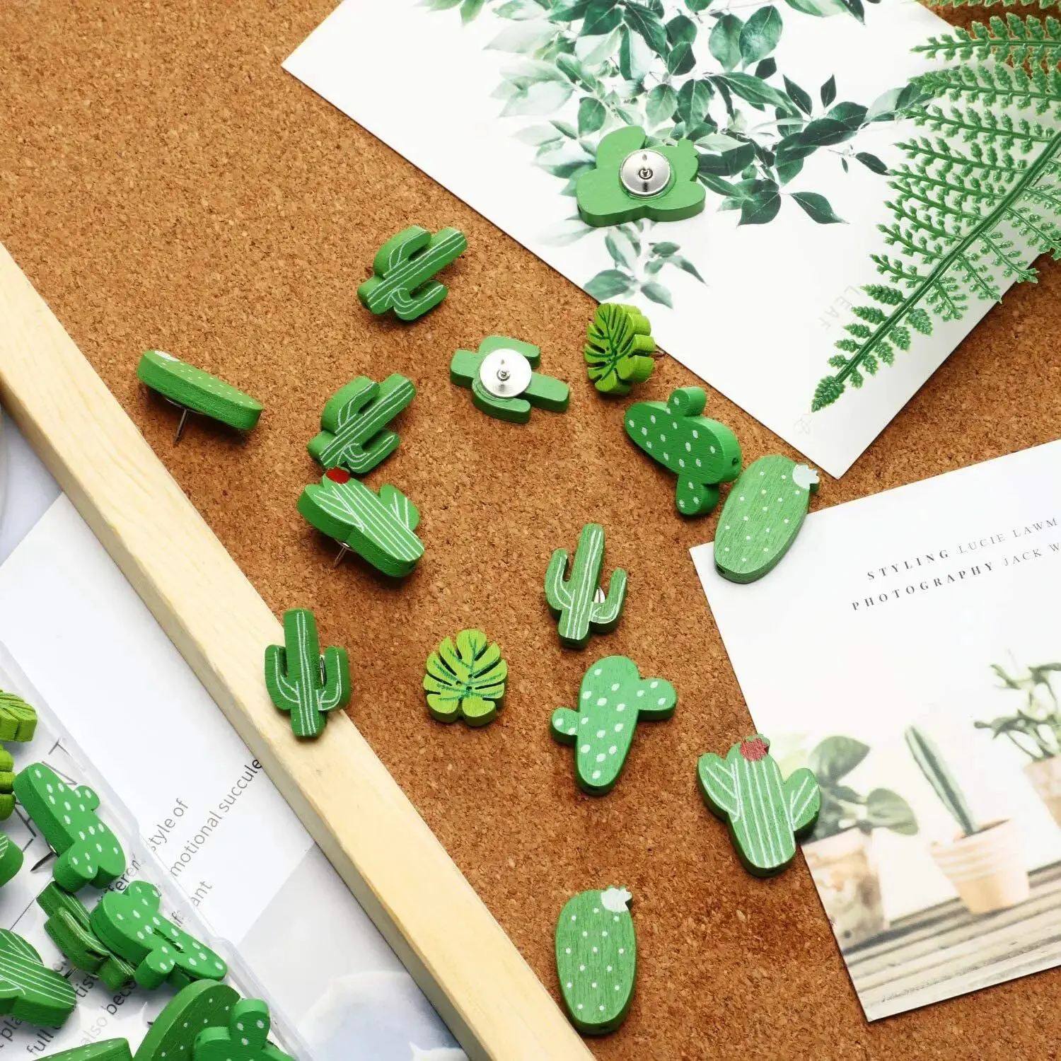 20/30/50pcs Cactus Shaped Thumb Tacks push pins Decorative Drawing Pins Office Supplies Push Pins Wooden For Cork Boards Photo Wall Nail