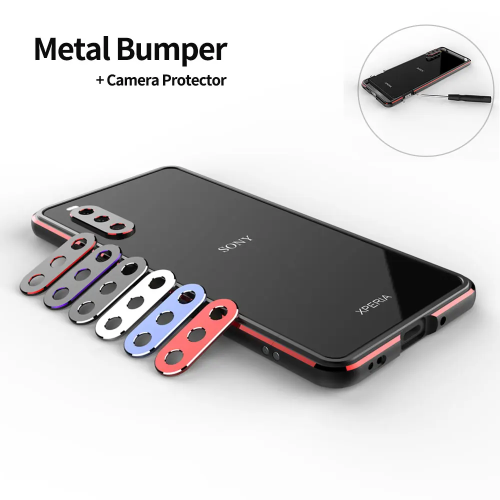 

Роскошный чехол для Sony Xperia 10 iii 1 III Алюминиевый металлический бампер Рамка Тонкий кожаный защитный чехол для телефона + защита для объектива камеры