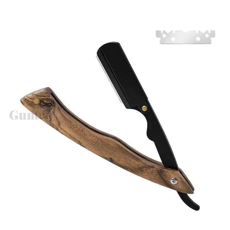 

1PC Pro Straight Edge Stainless Steel Folding Razor Change 74 Blade Golden Sandalwood Handle SHAVING RAZOR Barber Tools